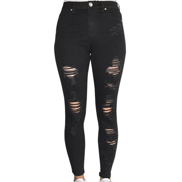 Almost Famous Vintage Mom Black Women's Ripped Jeans - Picture 1 of 7